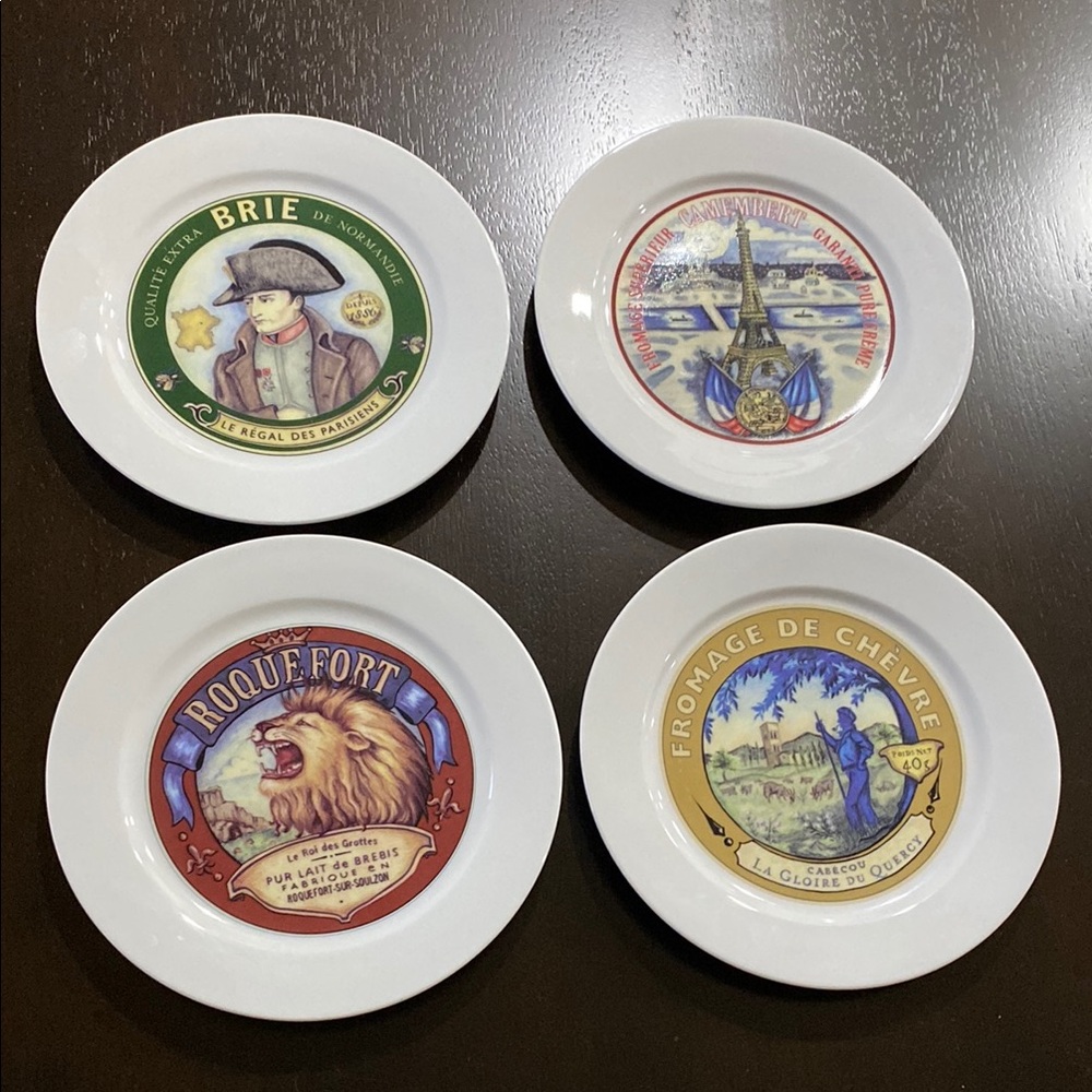 Vintage 2002 Restoration Hardware French Cheese Label Decorative Ceramic Plates!